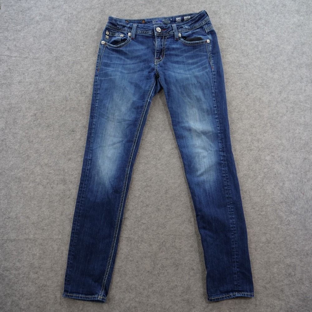Miss Me Jeans Womens 29 Blue Signature Skinny Denim Pants Bling Embellished